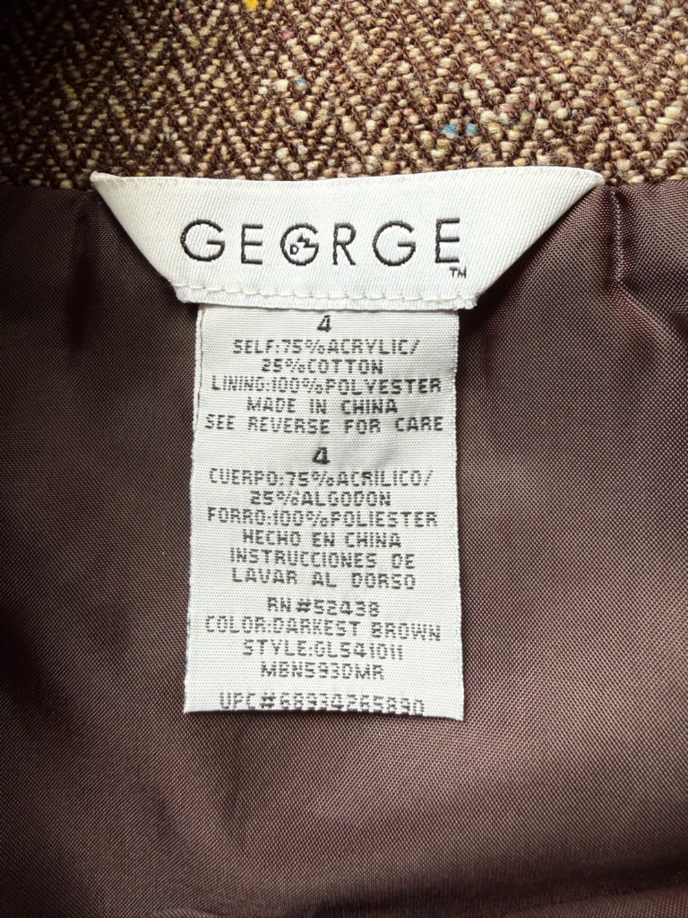 George Brown Herringbone Tweed Skirt Size 4 A-Line Floral Appliqué Lined - Picture 7 of 8